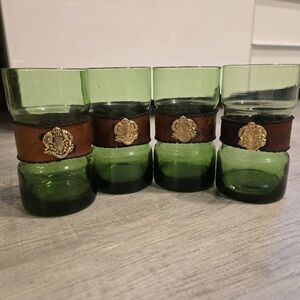 Saxony coat of arms Providentiae Memor crest leather wrapped green glasses Set